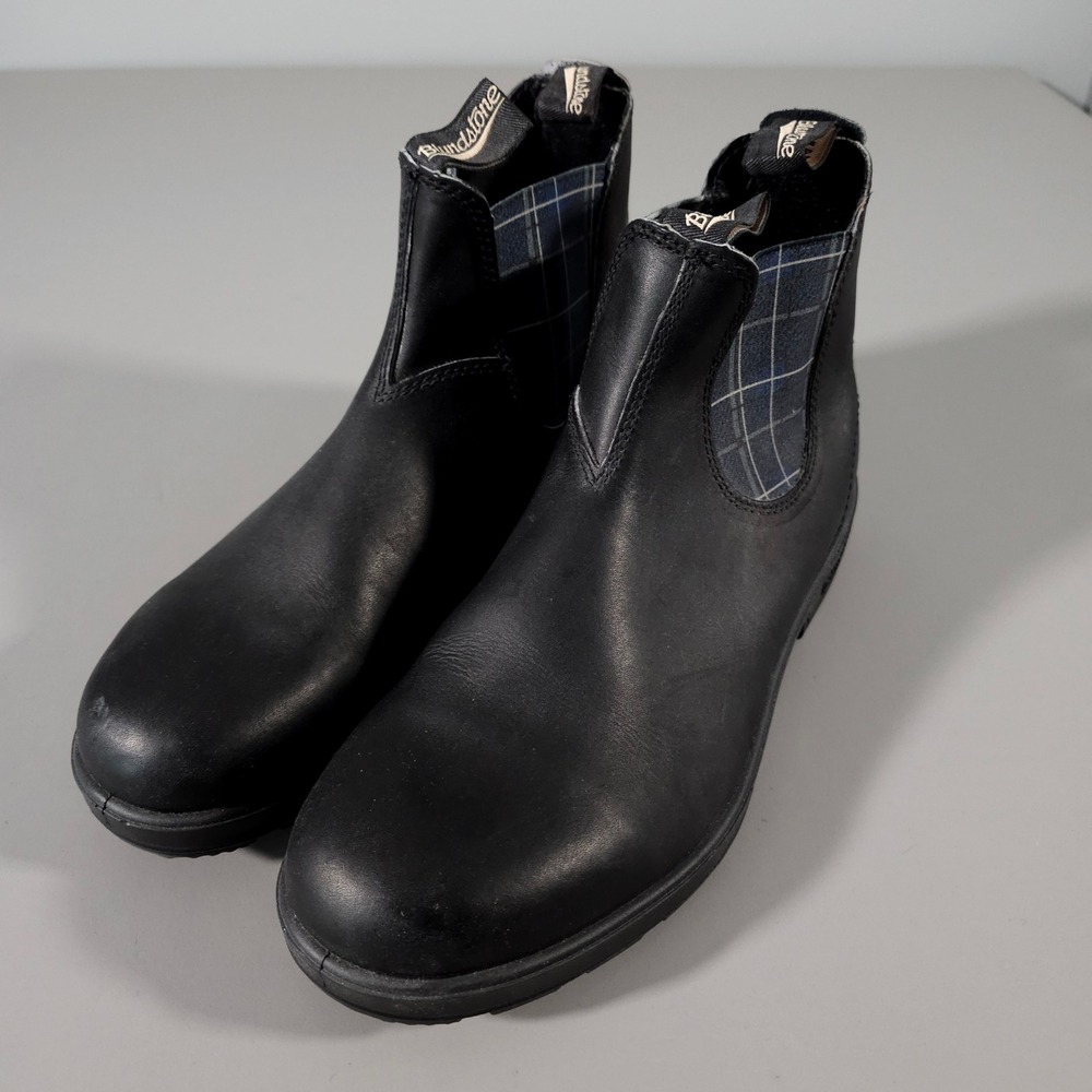 Blundstone Chelsea Boots Mens 10 Black Plaid Elastic Leather Pull On Lug Sole